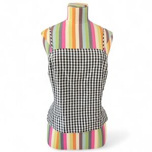 Ann Taylor 100% Silk Gingham Black & White Plaid Check Tank